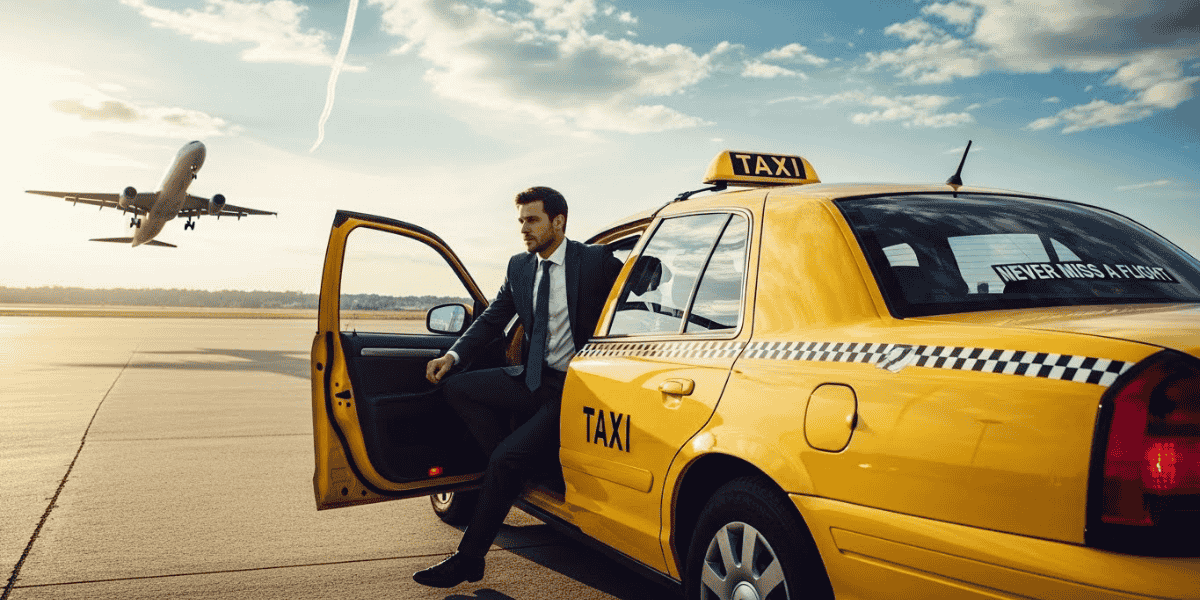 A well-dressed man in a suit and tie is seated in the back of a taxi, appearing contemplative as he gazes outside.