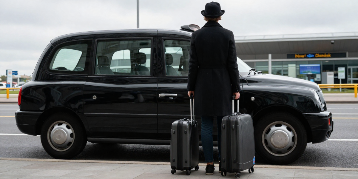 man with suitcase standing beside a taxi
